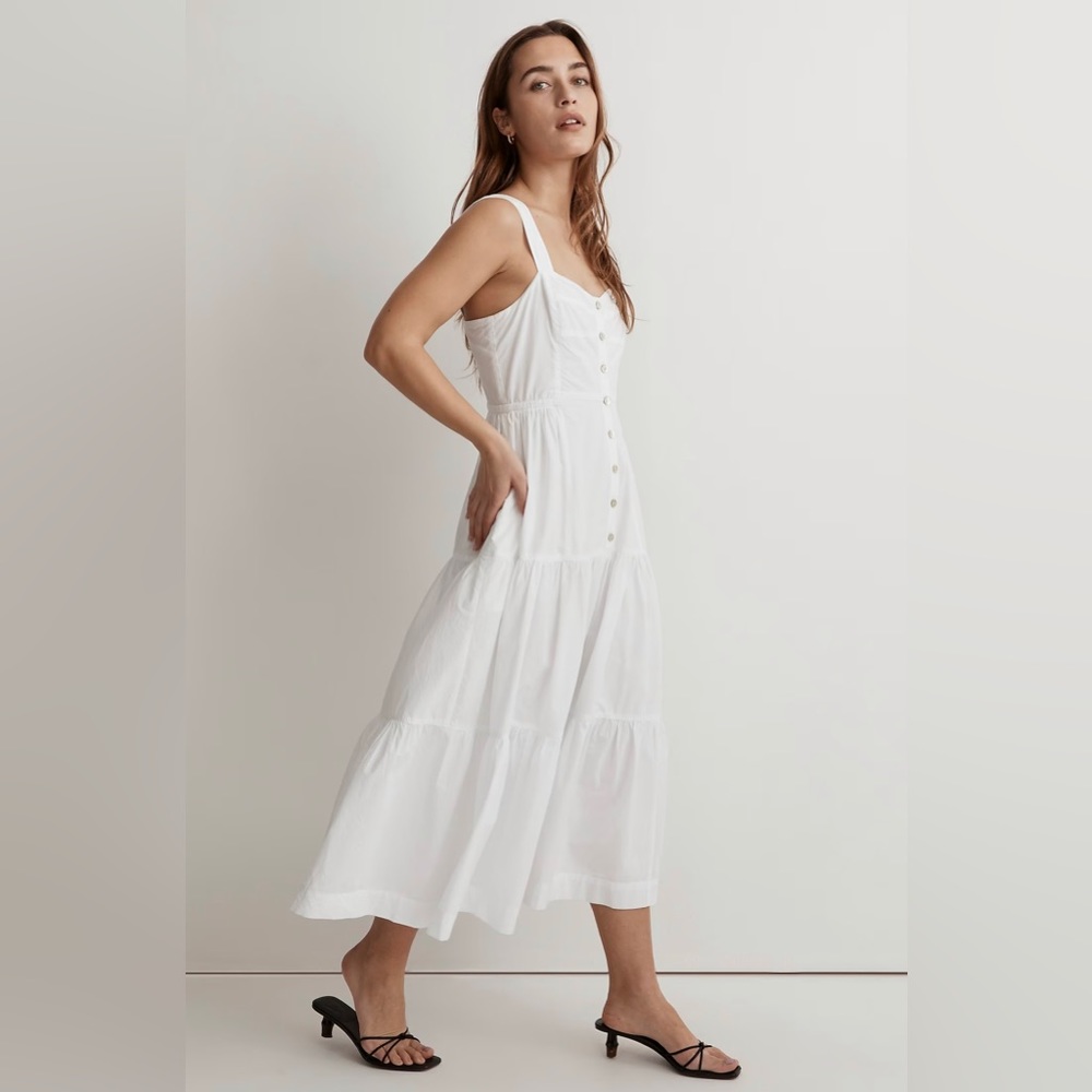 NWT Madewell Button-Front Tiered Midi Dress